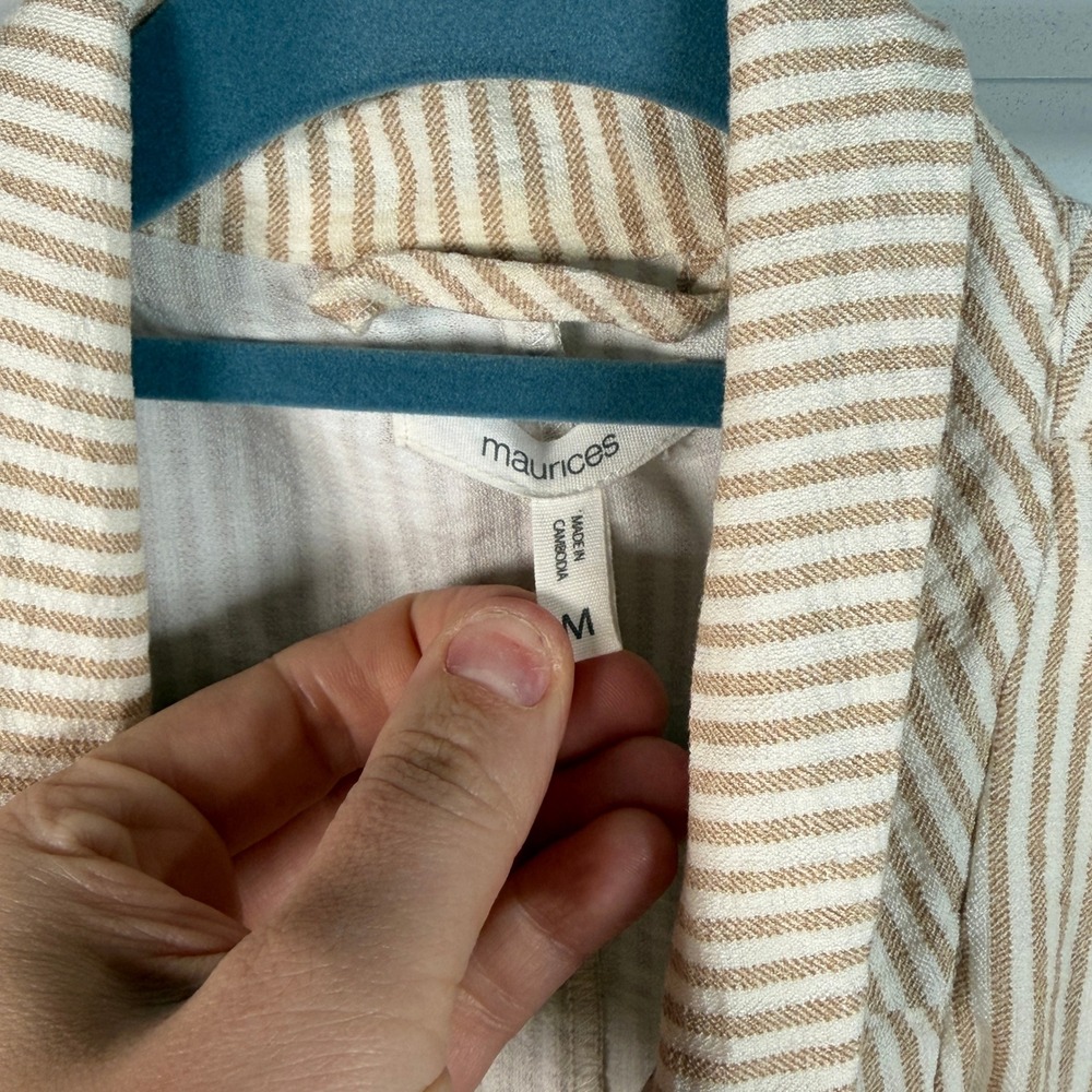 Maurices Womens Medium Tan White Striped 3/4 Sleeve Single Button Casual Blazer - Picture 4 of 7